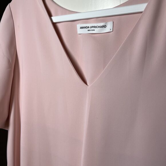 Amanda Uprichard Light Baby Pink Mini Shift Dress V Neck Small Flutter Sleeves - Picture 4 of 8